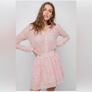 Rails Jasmine Belmont Pink and White Striped Long Sleeve Dress Linen Blend L